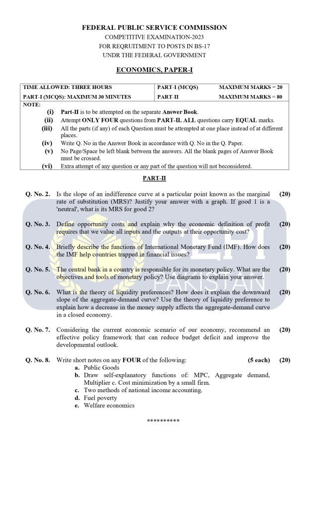 Cepi Css CSS Past Papers Economics 2023 - CEPI Pakistan