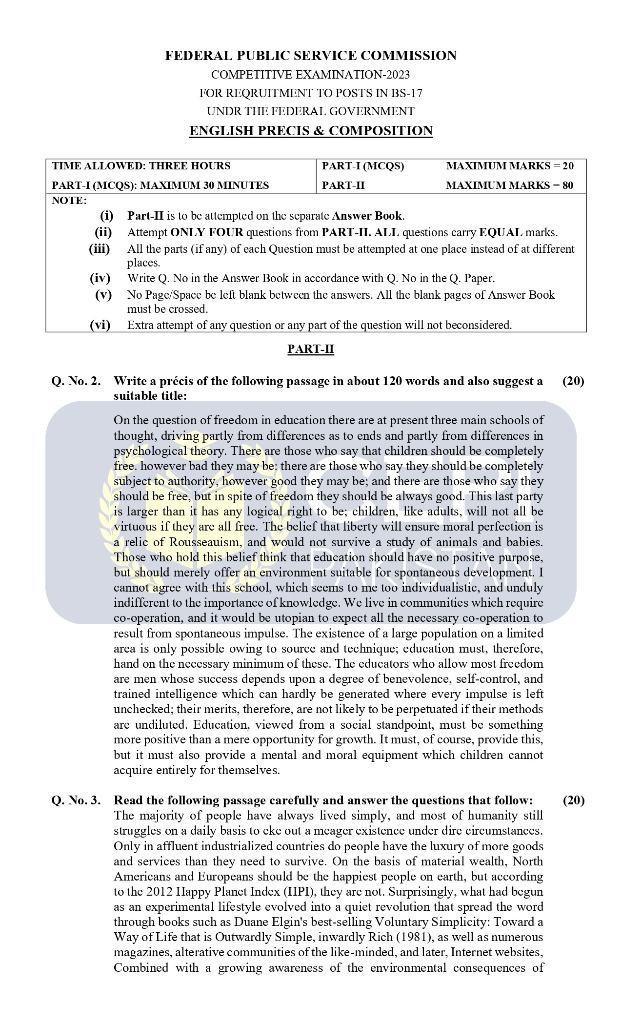 CSS Past Papers Precis & Composition 2023 - CEPI Pakistan