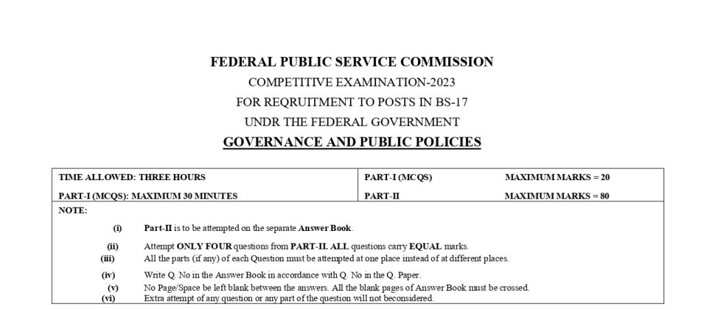 CSS Past Papers Governance and Public Policies 2023 - CEPI Pakistan