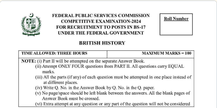 CSS Past Paper British History 2024
