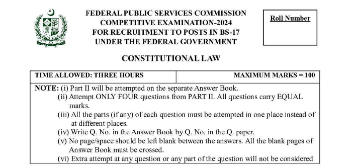 CSS Past Paper Constitutional Law 2024