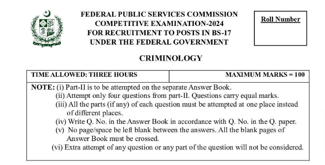 CSS Past Paper Criminology 2024