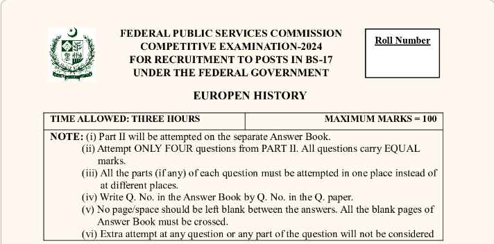 CSS Past Paper European History 2024
