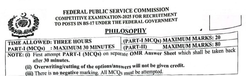 CSS Past Paper Philosophy 2025