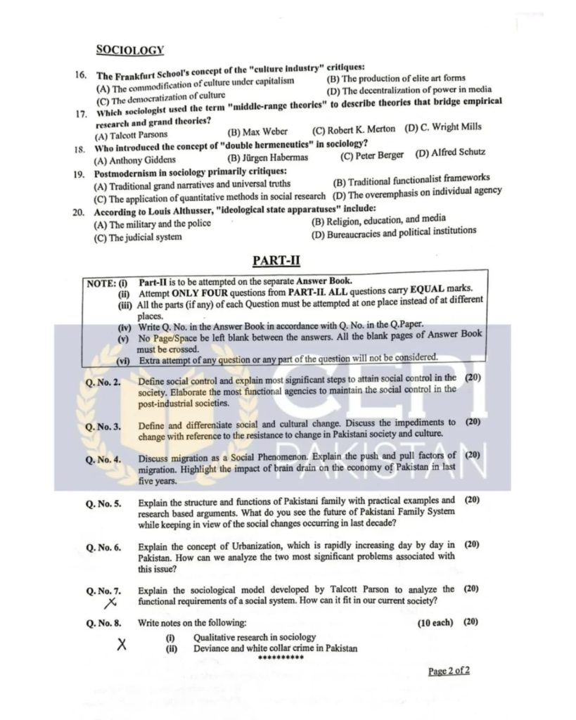 Cepi Css CSS Past Paper Sociology 2025 - CEPI Pakistan