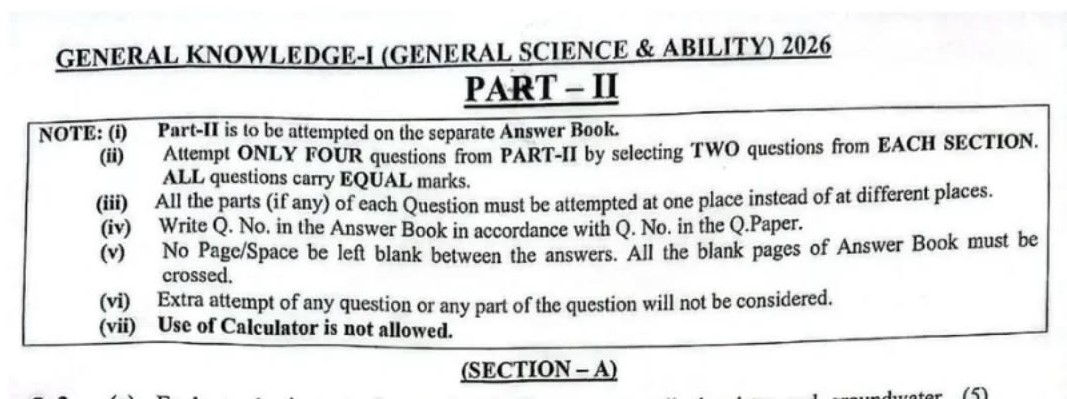 CSS Past Paper General Science & Ability 2026